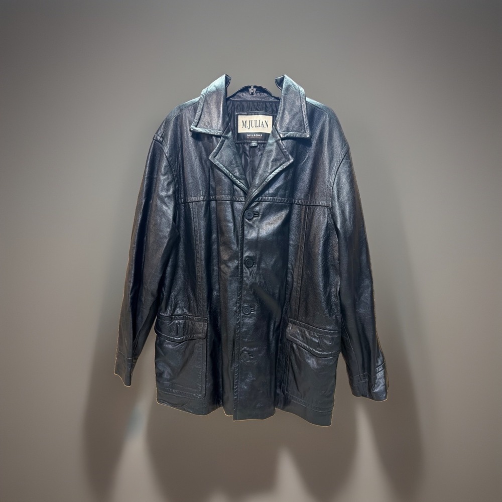 M. JULIAN WILSONS LEATHER BLACK BUTTON FRONT MEN'S JACKET SIZE XL